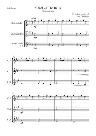 Carol Of The Bells (Christmas Song) for Clarinet Trio (arr. Fabio Britto)