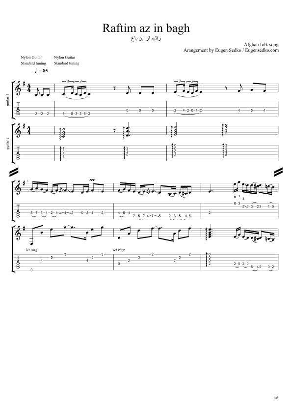 Raftim az in bagh (رفتیم از این باغ) Afghan folk song for 2 guitars (arr. Eugen Sedko)