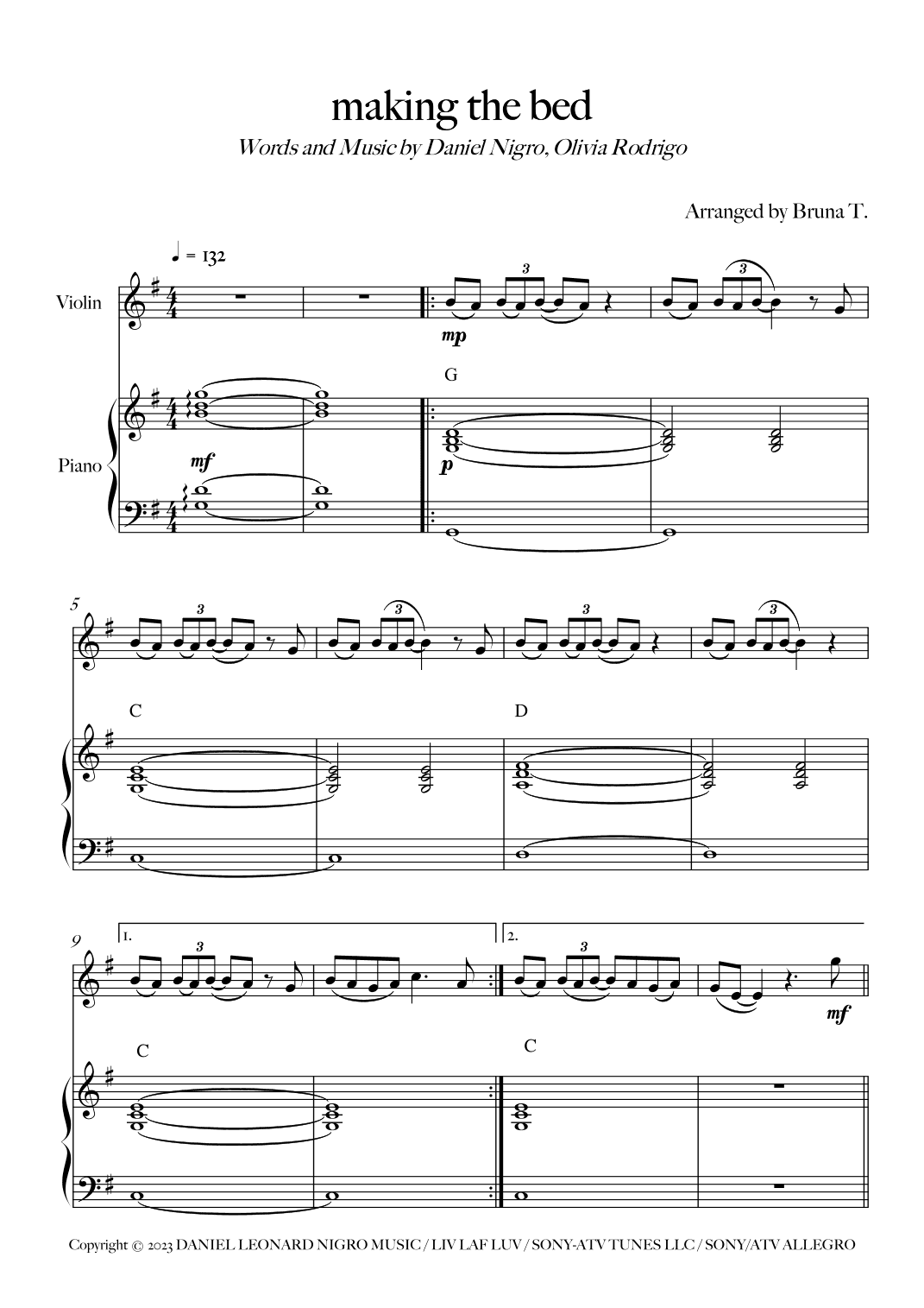 Making The Bed (arr. Bruna T.)
