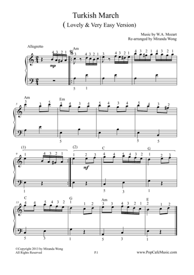 Turkish March (Mozart) - Very Easy Piano Version (arr. Miranda Wong)