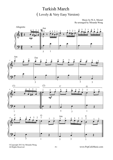 Turkish March (Mozart) - Very Easy Piano Version (arr. Miranda Wong)