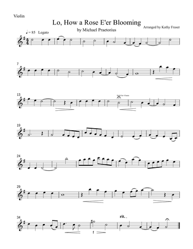 Lo, How a Rose E'er Blooming for Violin and Cello Duet (arr. Katherine L Fraser)