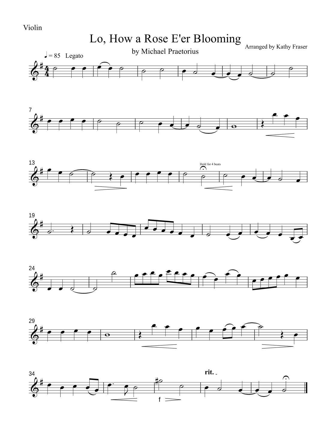 Lo, How a Rose E'er Blooming for Violin and Cello Duet (arr. Katherine L Fraser)