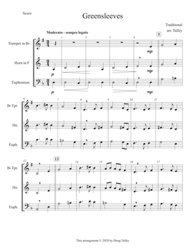 Greensleeves for brass trio (score and parts) (arr. Doug Talley)