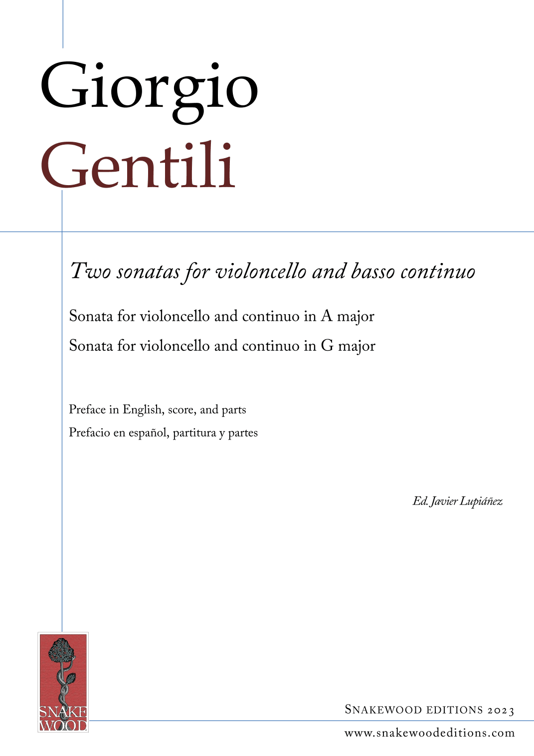 Gentili - Two sonatas for violoncello and basso continuo (preface, score and parts in PDF) (arr. Snakewood Editions)