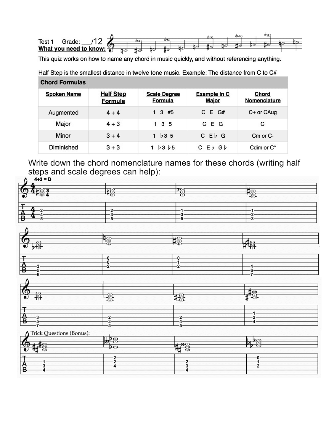 Triad Chord Worksheet
