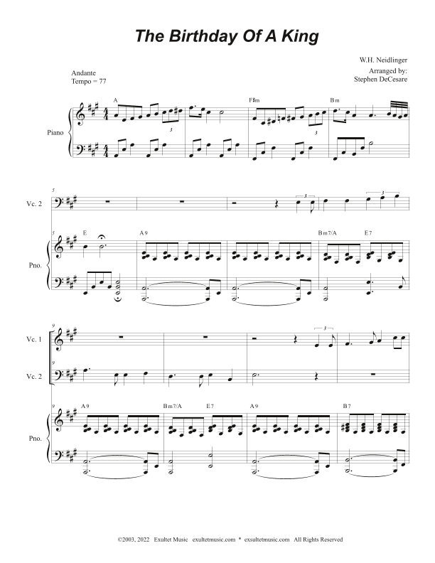 The Birthday Of A King (Cello Duet - Alternate Version) (arr. Stephen DeCesare)