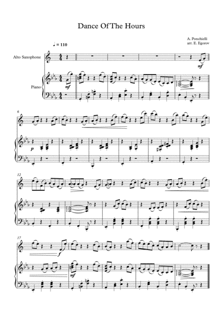 Dance Of The Hours, Amilcare Ponchielli, For Alto Saxophone & Piano (arr. Eugene Egorov)