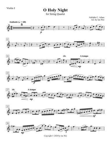 O Holy Night for String Quartet (arr. Ian Wei)