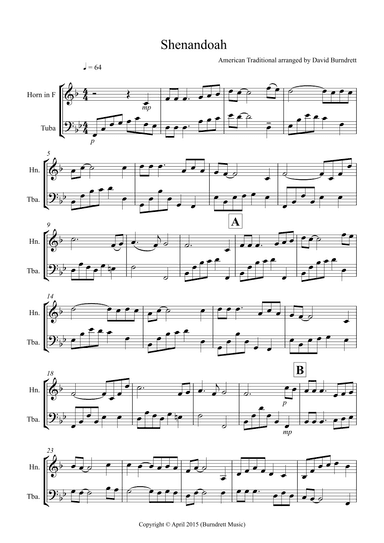 Shenandoah for French Horn and Tuba Duet (arr. David Burndrett)