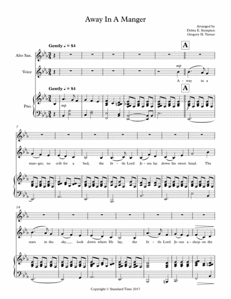 Away In A Manger for Voice & Alto Sax Duet with Piano Accompaniment (arr. Debra E. Stempien, Gregory H. Turner)