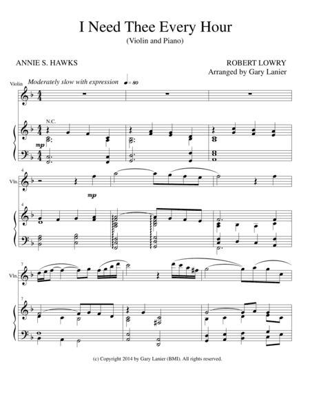 I NEED THEE EVERY HOUR (Violin Solo with Piano and Vln Part) (arr. Gary Lanier)