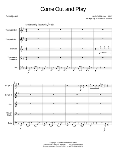 Come Out And Play (keep 'em Separated) (arr. Matthew Nunes)