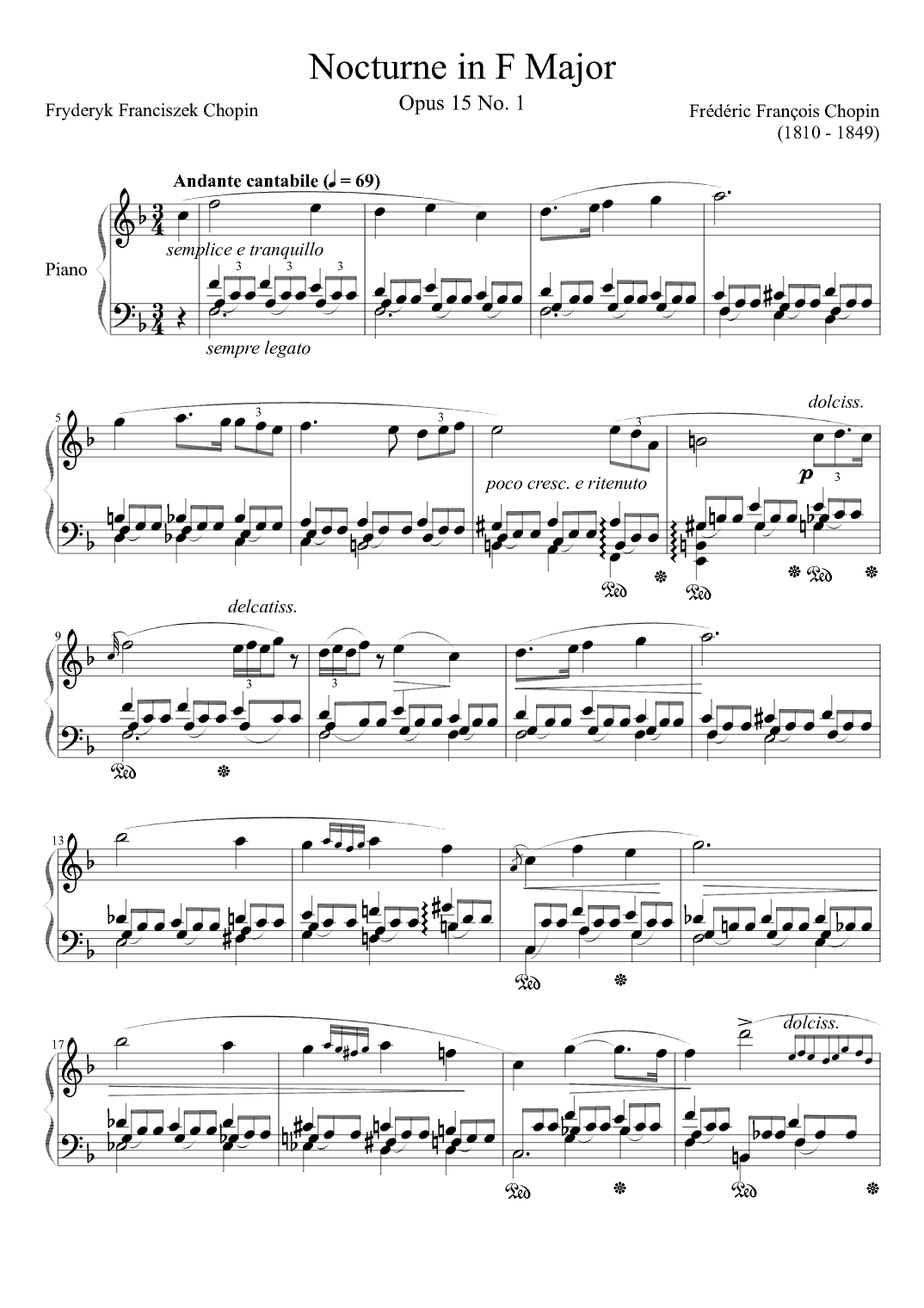 Nocturne Opus 15 No. 1 in F Major (arr. Zachary Corbett)