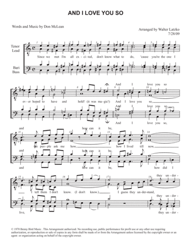 And I Love You So (arr. Walter Latzko)