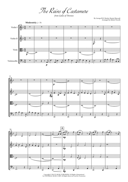 The Rains Of Castamere (arr. Robert Newth)