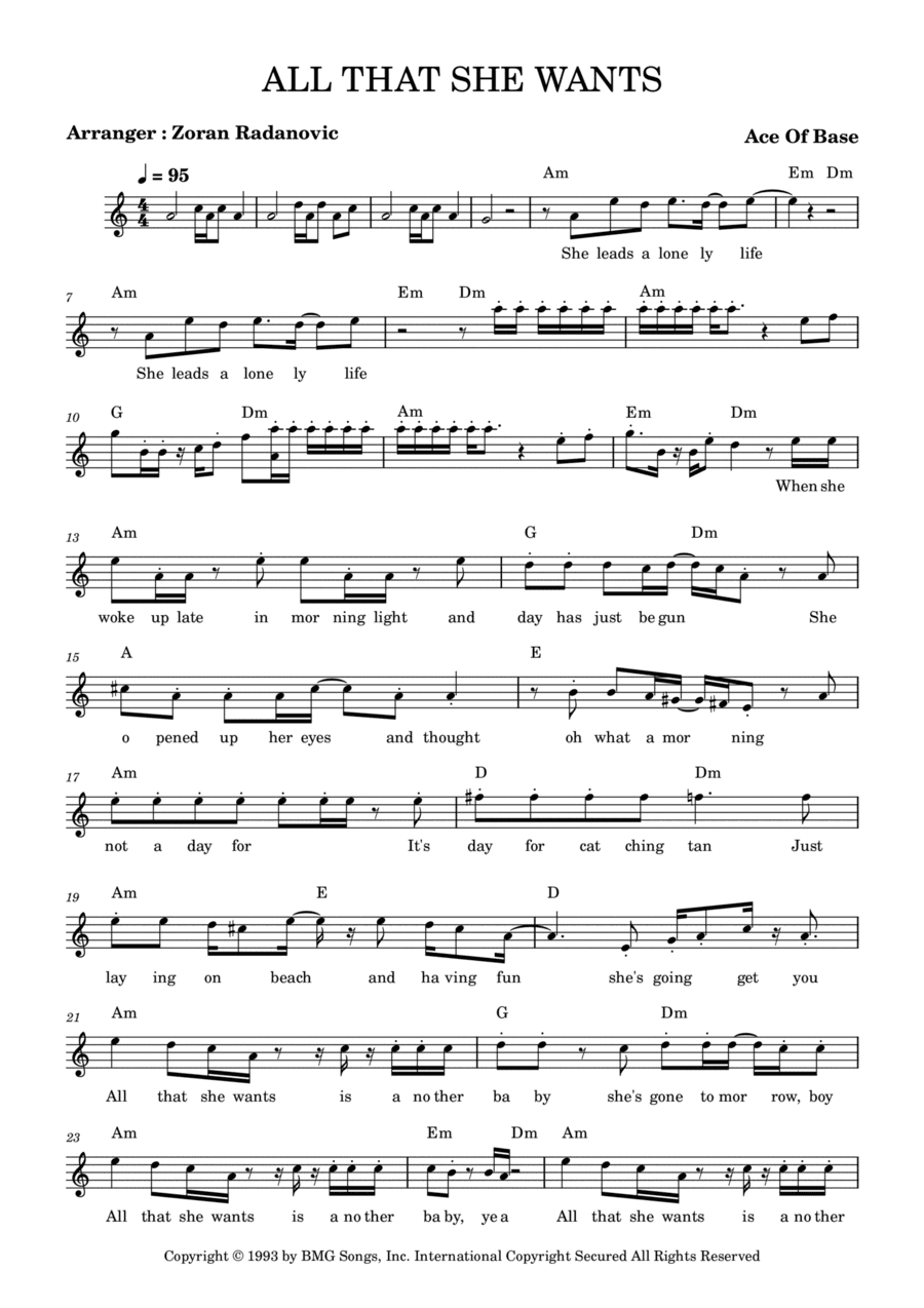 All That She Wants (arr. Zoran Radanovic)