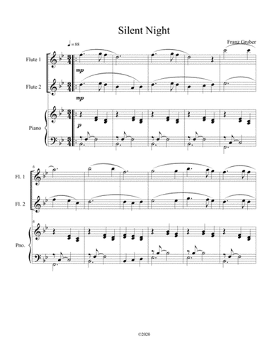 Silent Night (flute duet) with optional piano accompaniment (arr. B C Dockery)