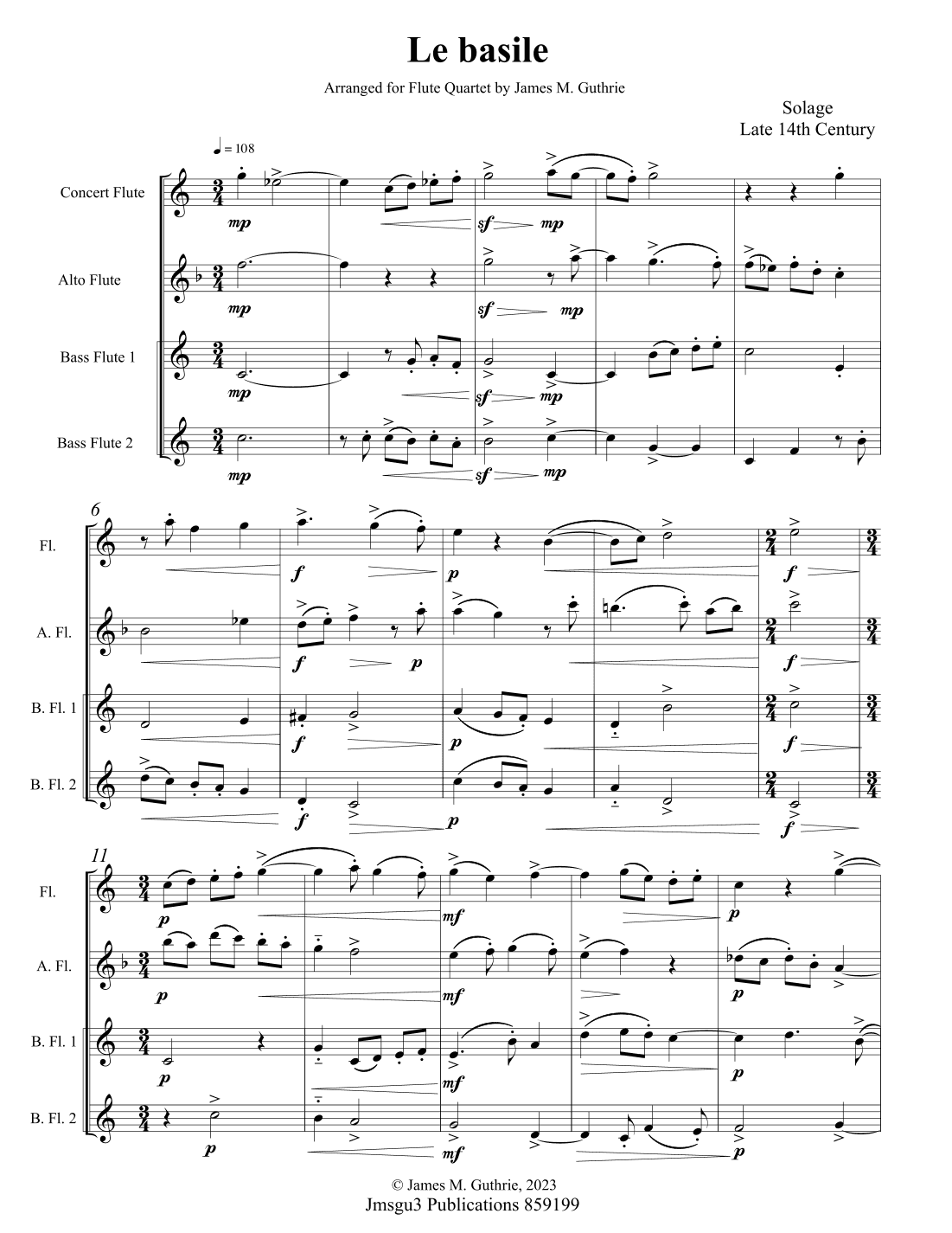 Solage: Le basile for Flute Quartet (arr. James M. Guthrie)