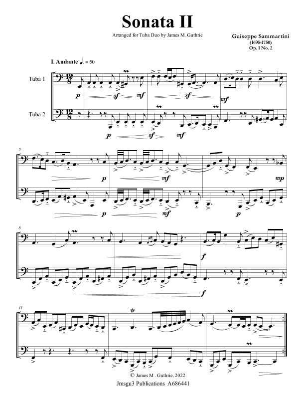 Sammartini: Sonata Op. 1 No. 2 for Tuba Duo (arr. James M. Guthrie)
