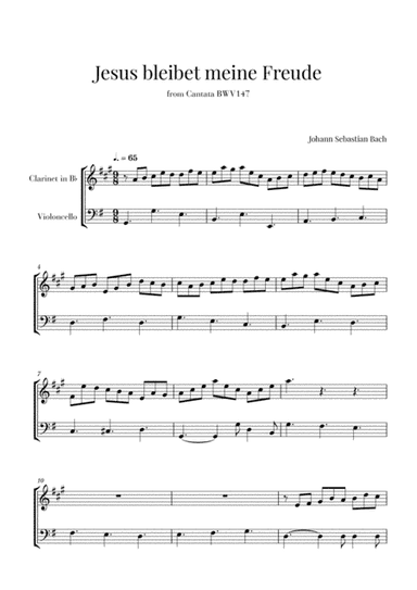 Bach - Jesus bleibet meine Freude for Clarinet and Cello (arr. Cadenza Editions)