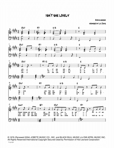 Isn't She Lovely (arr. Liz Craig)