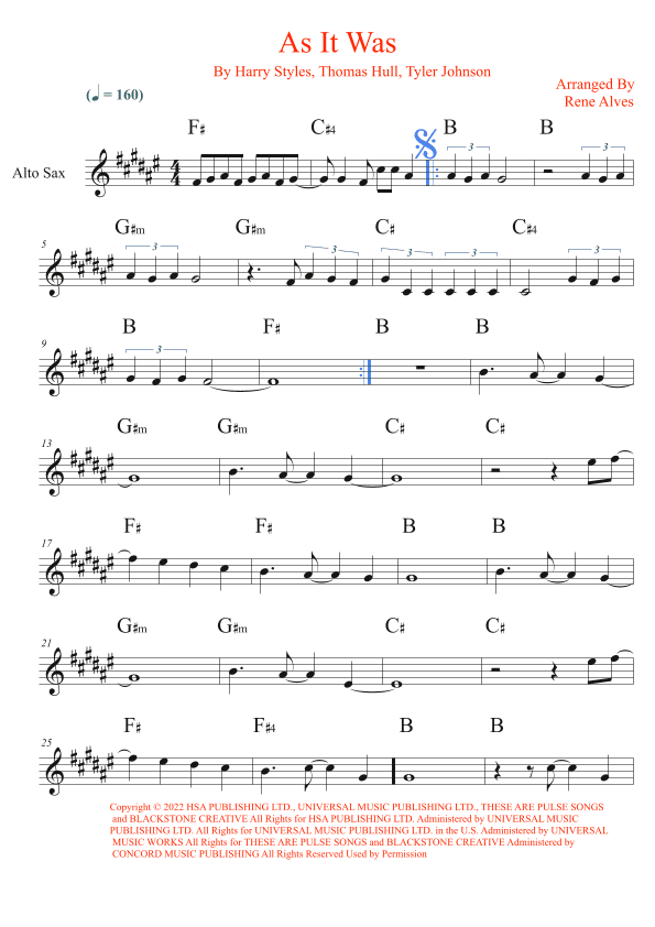 As It Was (arr. Rene Alves)