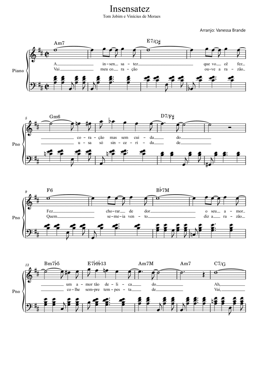 How Insensitive (insensatez) (arr. Vanessa Brande)