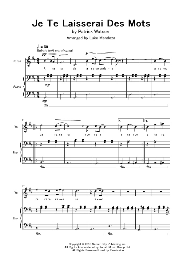 Je Te Laisserai Des Mots (arr. Luke Mendoza)