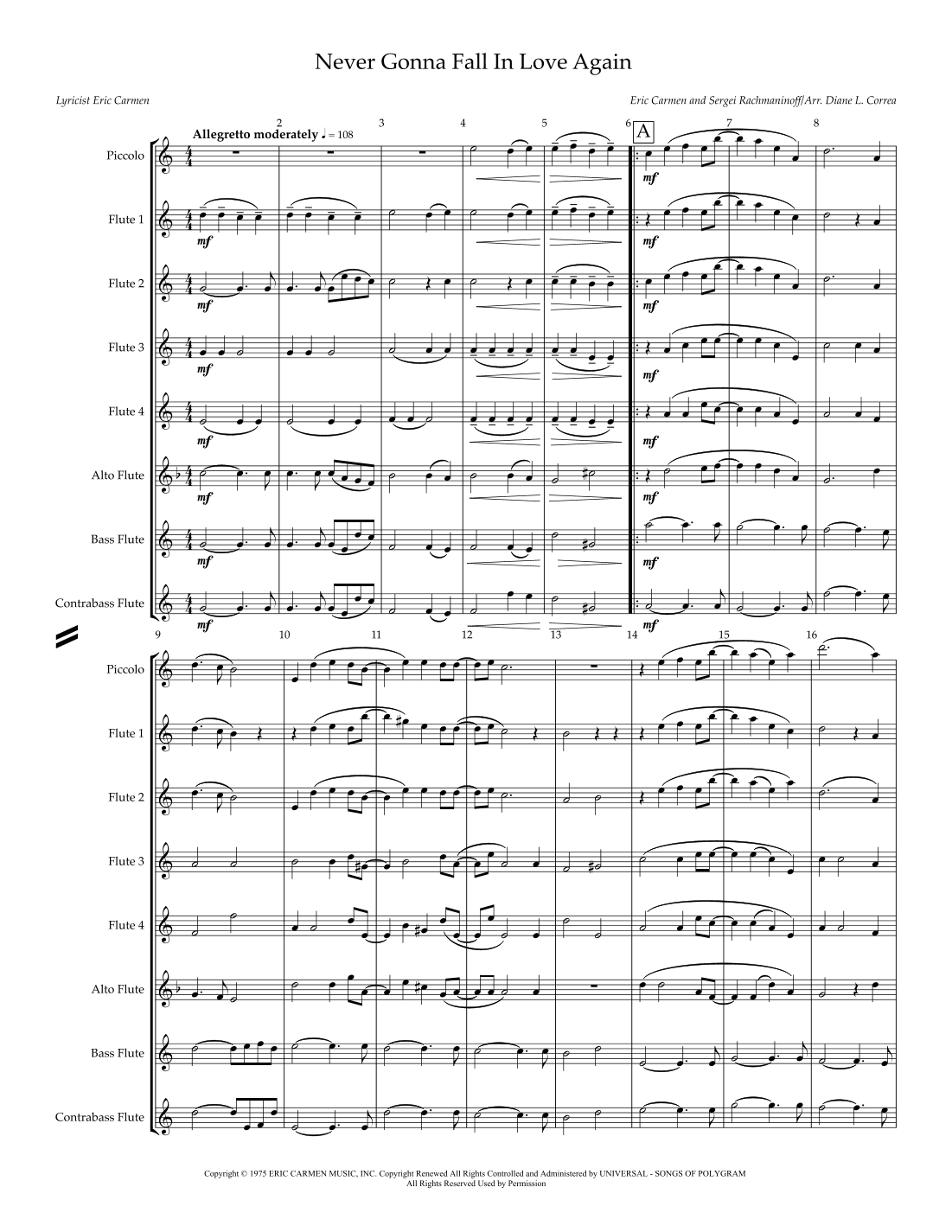 Never Gonna Fall In Love Again (arr. Diane L. Correa)