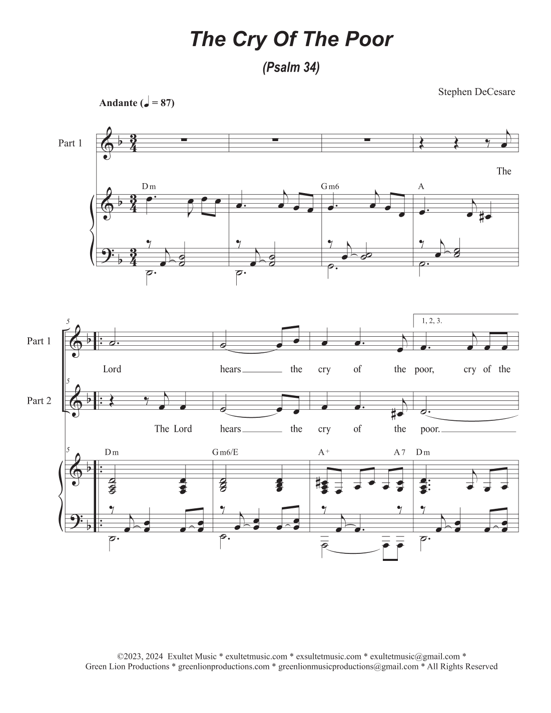 The Cry Of The Poor (Psalm 34) (2-part choir)