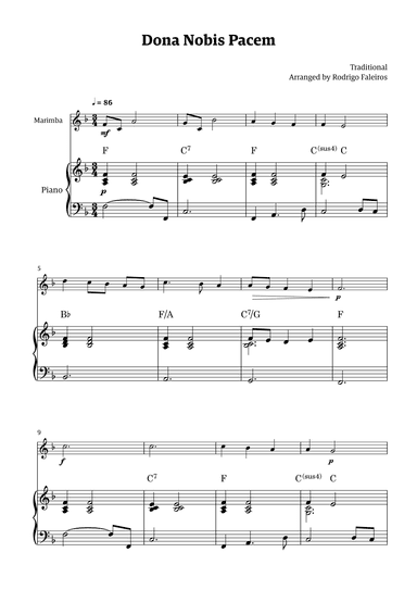 Dona Nobis Pacem - for marimba (with piano accompaniment with chords) (arr. Rodrigo Faleiros)