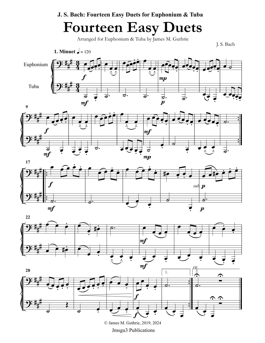 Bach: 14 Easy Duets for Euphonium & Tuba (arr. James M. Guthrie, ASCAP)