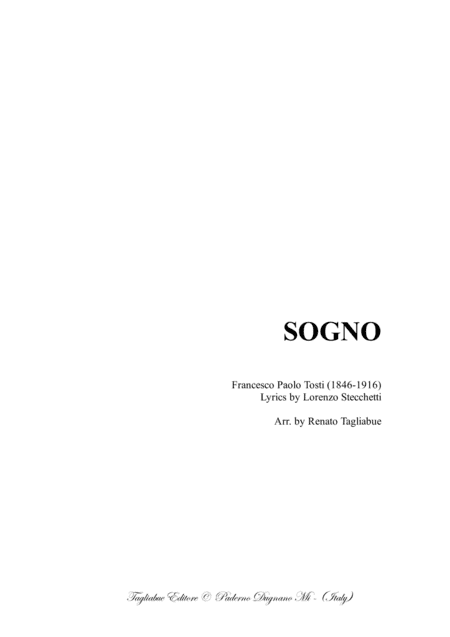 SOGNO - F.P. Tosti - Arr. for Soprano or Tenor and Piano (arr. Renato Tagliabue)