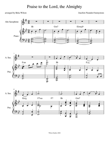 Praise to the Lord, the Almighty--advanced alto sax solo (arr. Beka Wilson)