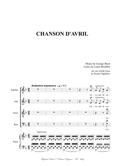 CHANSON D'AVRIL - BIZET - Arr. for SATB Choir e Piano (arr. Renato Tagliabue)