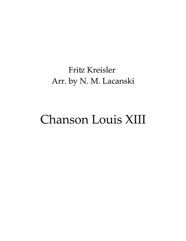 Chanson Louis XIII (arr. Nick M Lacanski)