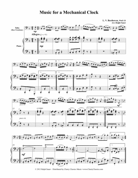 Music for a Mechanical Clock for Tuba or Bass Tromobne and Piano (arr. Ralph Sauer)