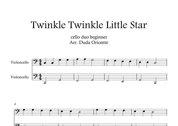 Twinkle Twinkle Little Star DUET (For BEGINNER and kids)  (cello duo) (arr. Duda Oriontte)