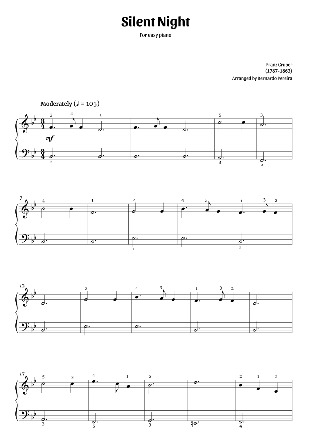 Silent Night (easy piano) (arr. Bernardo Pereira)