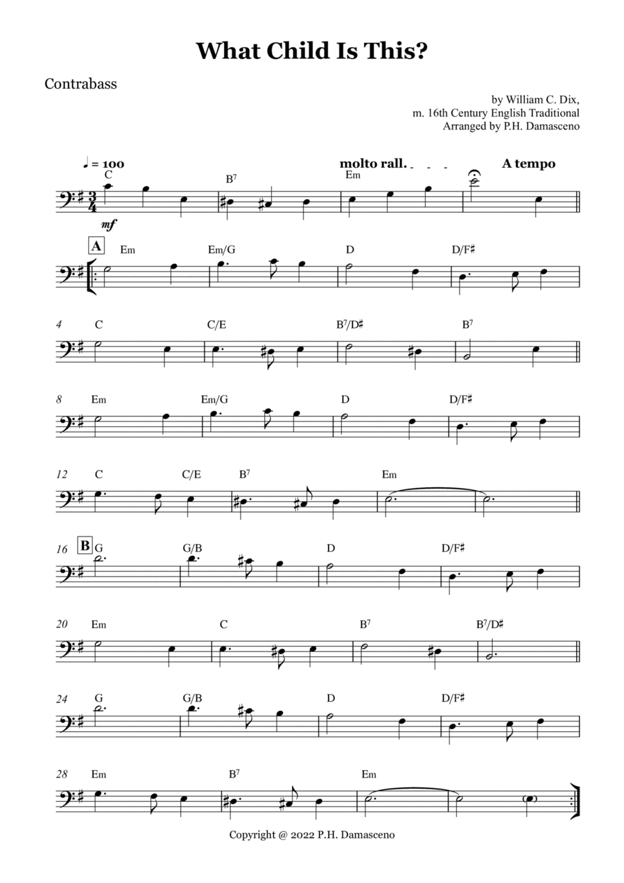 What Child Is This? - Contrabass Solo with Chords (arr. P.H. Damasceno)