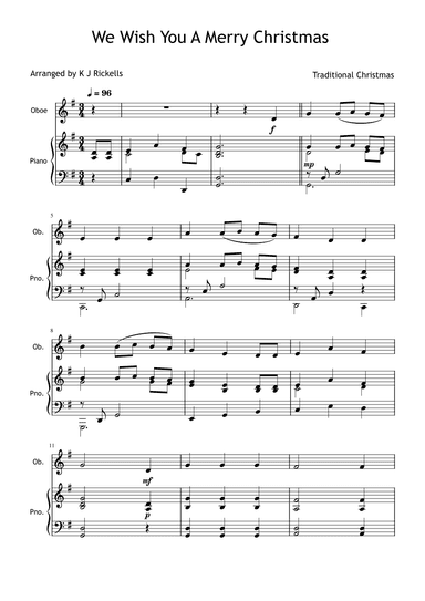We Wish You A Merry Christmas - Oboe (arr. K J Rickells)