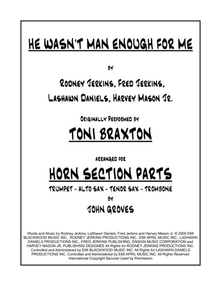 He Wasn't Man Enough For Me (arr. John Groves)