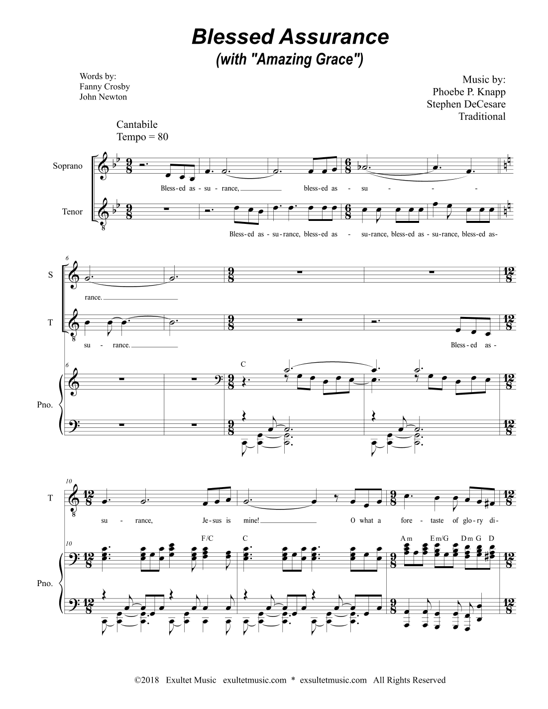 Blessed Assurance (with "Amazing Grace") (for 2-part choir - (Sop. & Ten.) (arr. Exultet Music)