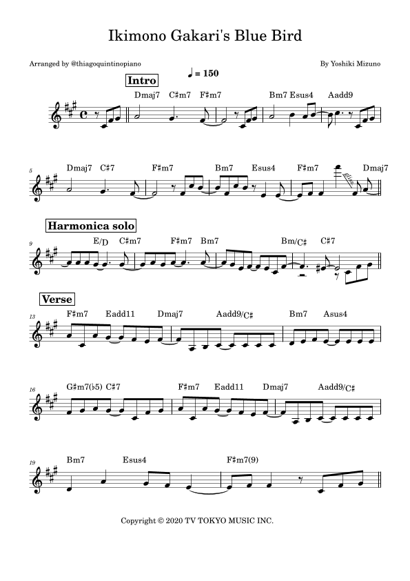 Ikimono Gakari's Blue Bird (arr. @thiagoquintinopiano)