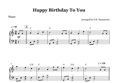 Happy Birthday To You - Piano Solo with Chords (arr. P.H. Damasceno)