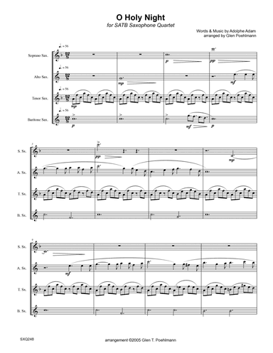 O HOLY NIGHT - unaccompanied SAXOPHONE QUARTET (SATB or AATB) (arr. Glen Poehlmann)