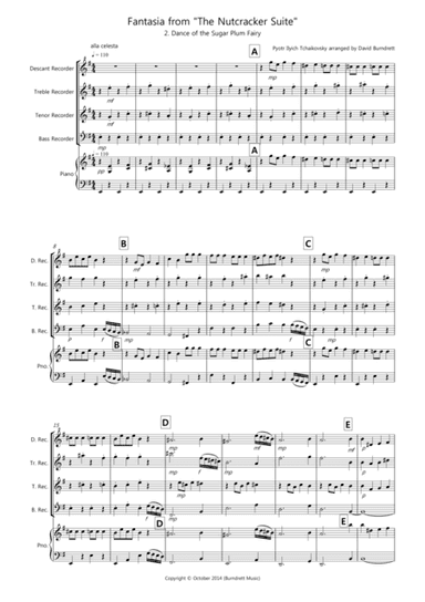 Dance of the Sugar Plum Fairy (fantasia from Nutcracker) for Recorder Quartet (arr. David Burndrett)