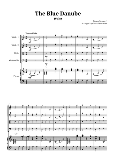 The Blue Danube - String Quartet with Piano and Chord Notations (arr. Glauco Fernandes)