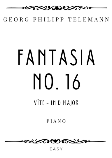 Telemann - Vîte from Fantasia in D Major (TWV 33:16) - Easy (arr. Piacere Music Sheets)